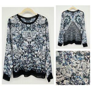 Sachin & Babi Blue Diamond Print Long Sleeve Second Skin Mesh Top Women's Size 2